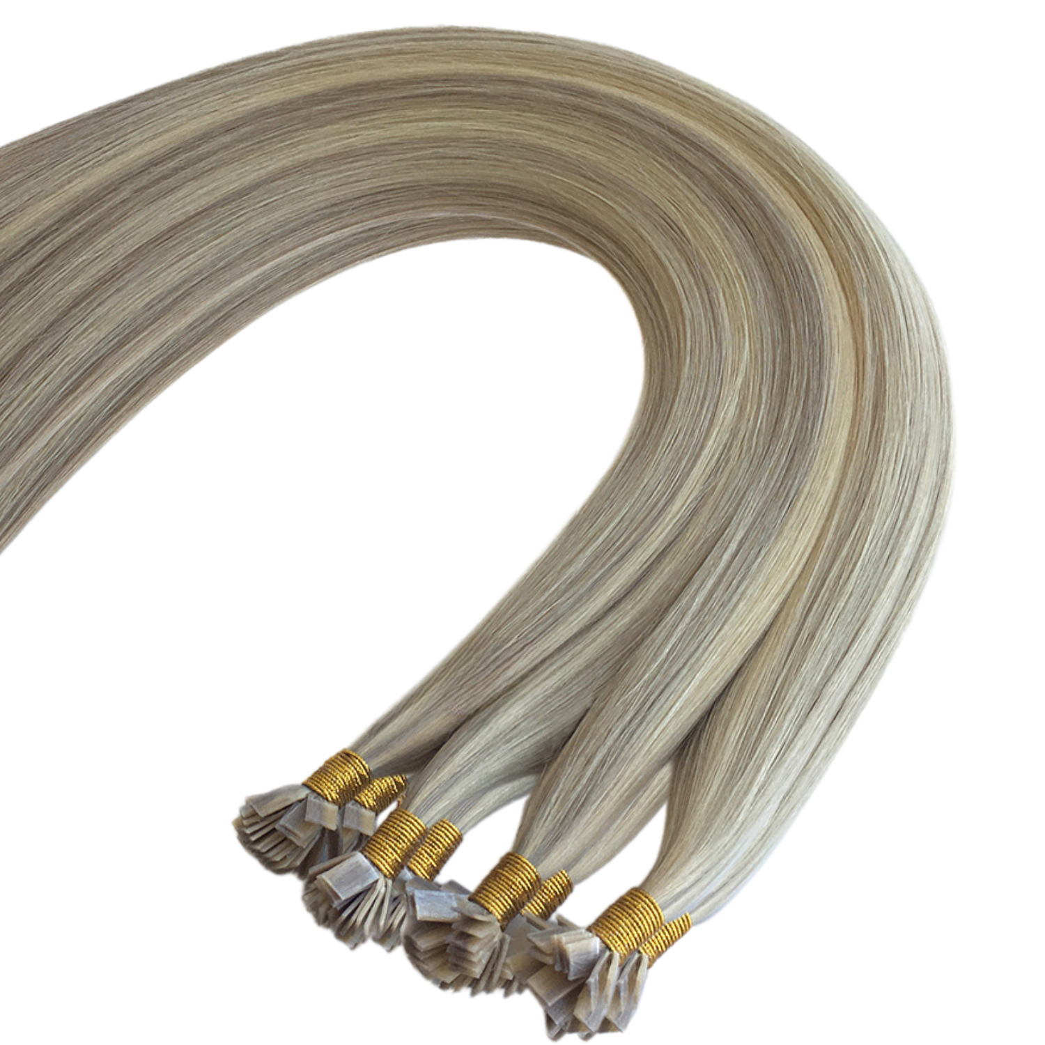 Keratinlöshår Highlighted Sandy Blonde #H14/22, äkta remy hår med slingor, neutral till kall blond ton, 50-60 cm, keratinfästen.