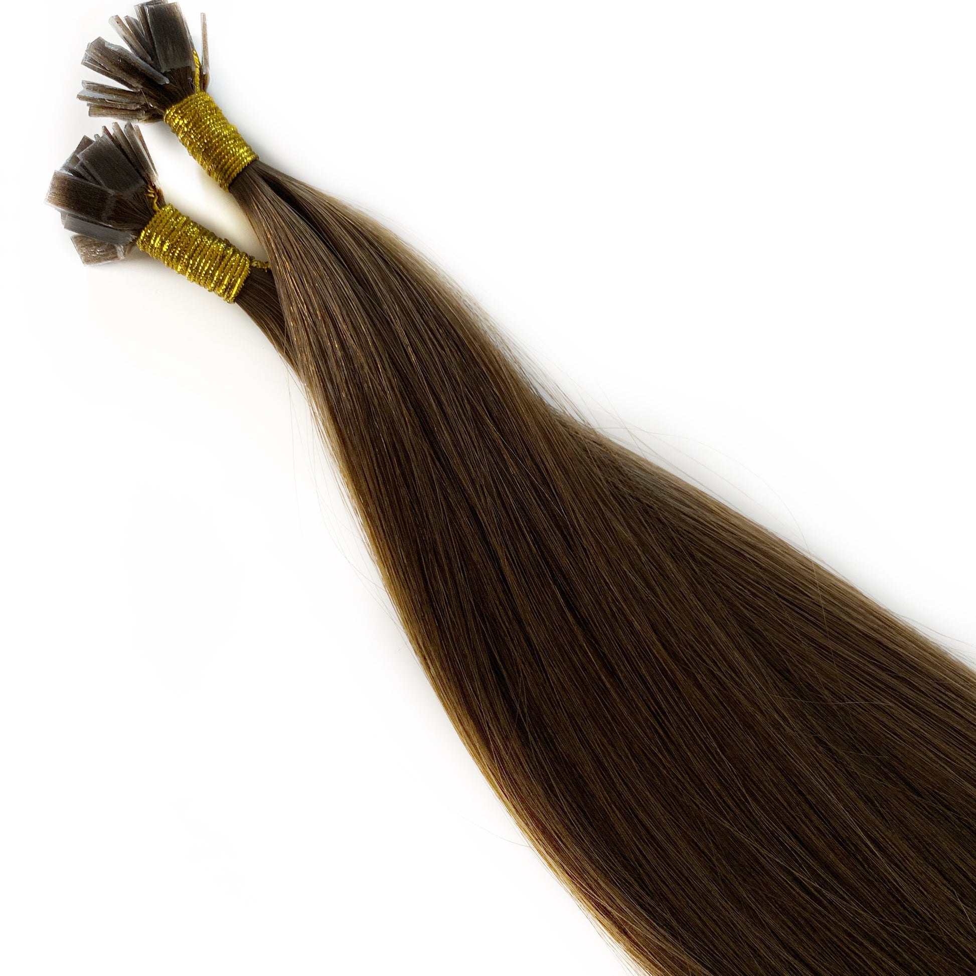 Äkta keratinlöshår/Nail Hair i Medium Brown #4 – brun färg med neutral ton, perfekt för både varma och kalla hårfärger.