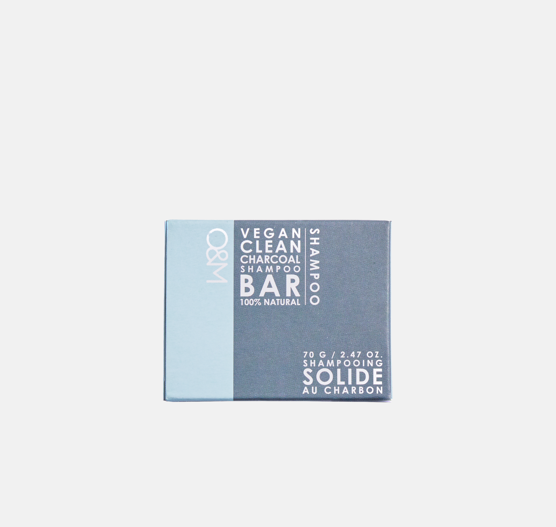 O&M Charcoal Shampoo Bar 70g – sulfatfri, vegansk schampobar med aktivt kol och Kakadu Plum som rengör och vårdar alla hårtyper miljövänligt.