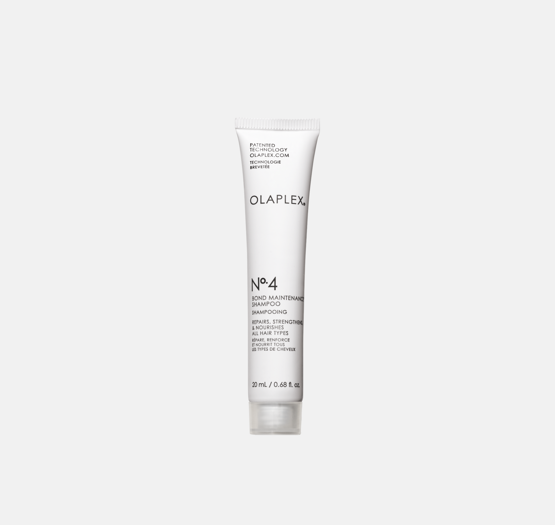 Olaplex No. 4 schampo 20 ml i travel size förpackning som återfuktar, stärker håret, minskar friss och ger glans – perfekt för skadat och färgat hår